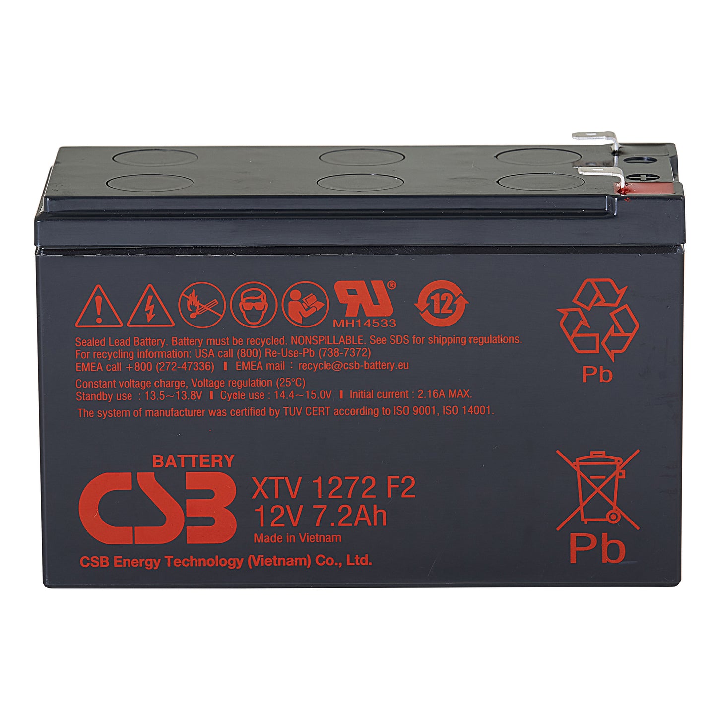 XTV1272F2 AGM Battery 12V 7.2Ah