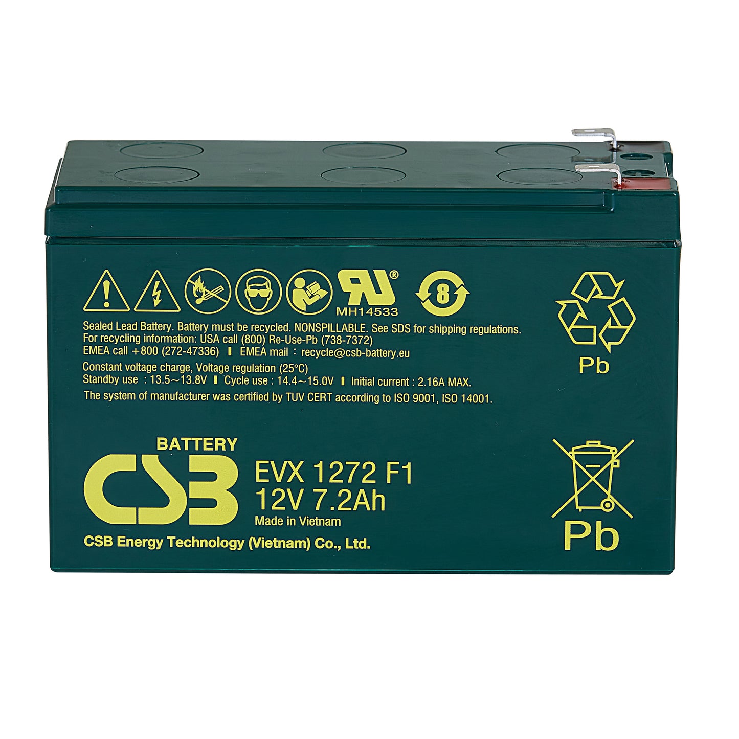 EVX1272F1 AGM Battery 12V 7.2Ah