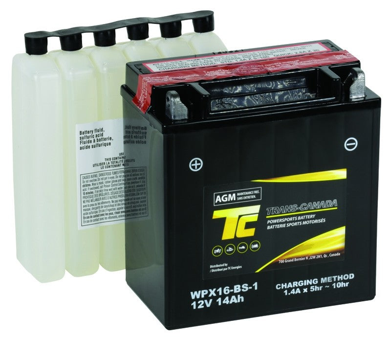WPX16-BS-1 Motorsports Battery AGM 12V 14Ah 230CCA (Acid Bottle Supplied)