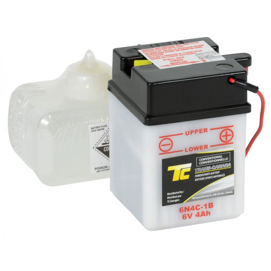 Trans-Canada 6N4C-1B - 6V 4Ah Flooded Motorsports Battery (Acid Bottle Included)