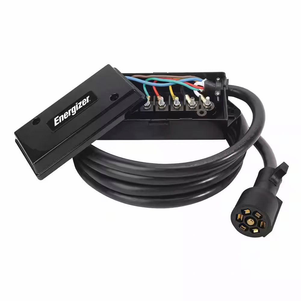 EN0182 Energizer 7-Way Weatherproof Electrical Trailer Junction Box with 8-ft Inline Trailer Plug