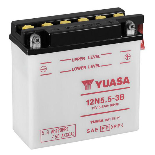 Yuasa 12N5.5-3B — 12V 5.8Ah 55 CCA Flooded Powersport Battery