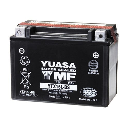 Yuasa YTX15L-BS — 12V 13Ah 230 CCA AGM Powersport Battery