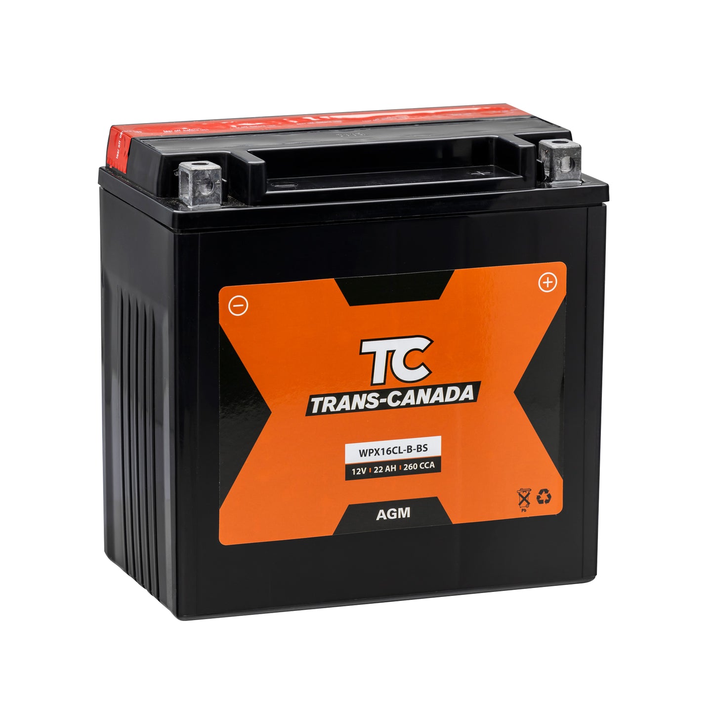 Trans-Canada WPX16CL-B-BS — Batterie Powersport AGM 12V 22Ah 260 CCA