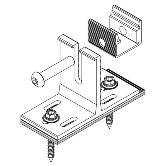 SS01-M40RB-00 Sunstack Integrity SSM Mount + Rail Bracket + Rafter Screws (Mill) (2 Mounts/Brackets + 4 Screws)