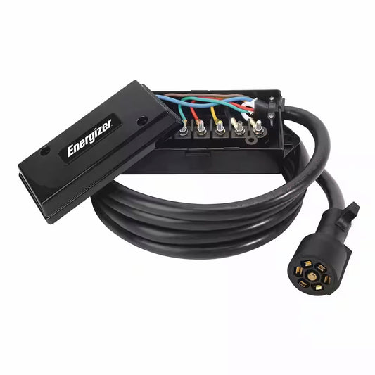 EN0182 Energizer 7-Way Weatherproof Electrical Trailer Junction Box with 8-ft Inline Trailer Plug